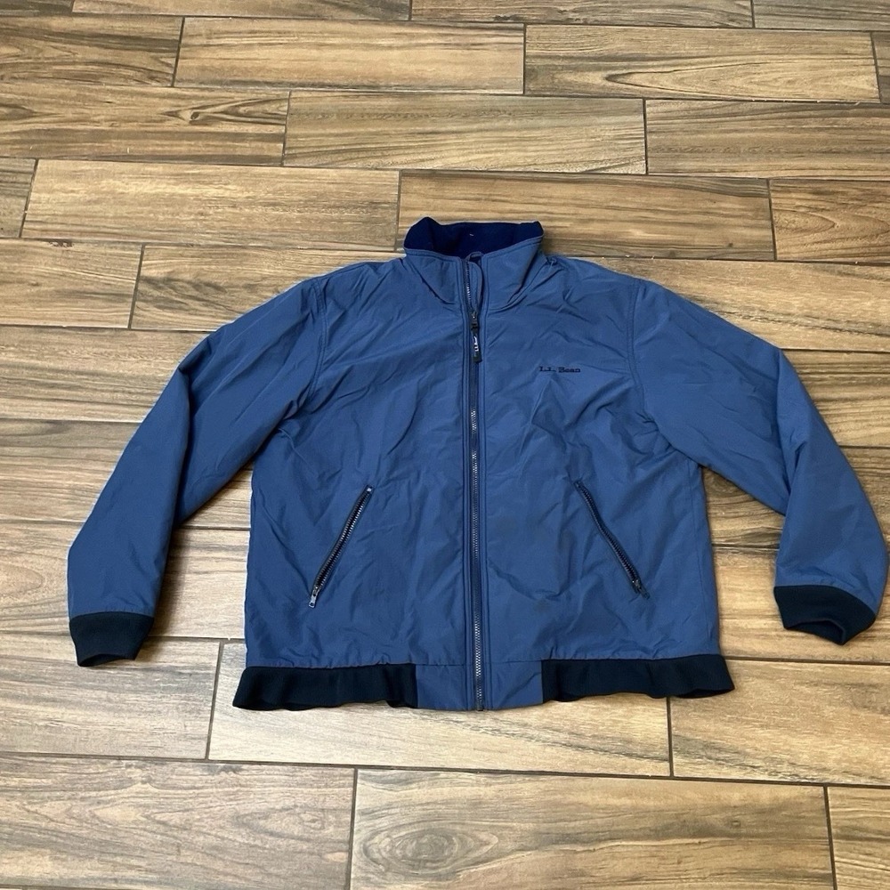 Vintage LL Bean Warm Up Jacket Mens Blue Fleece Lined Full Zip Coat Large